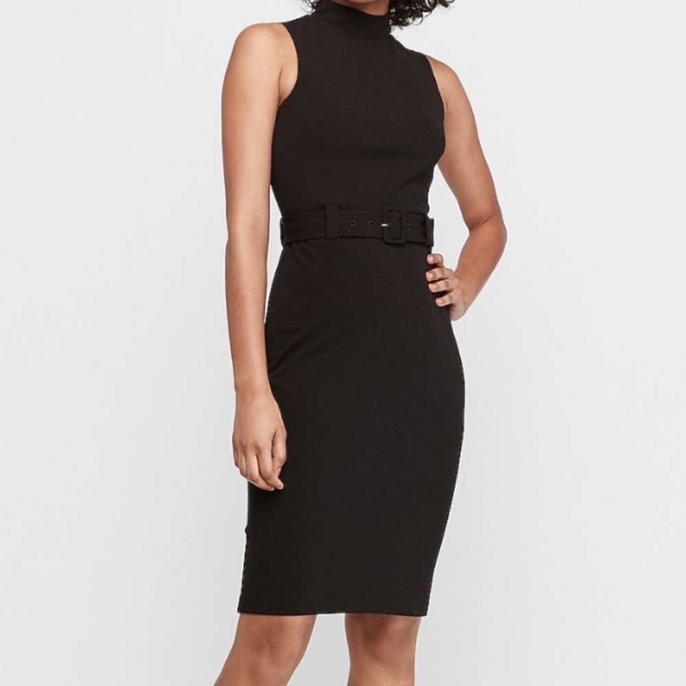 Never worn black nock turtleneck belted dress